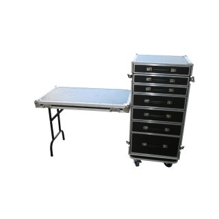 Toolcase mit 7 Schubladen und Tisch – Flightcase auf Rollen